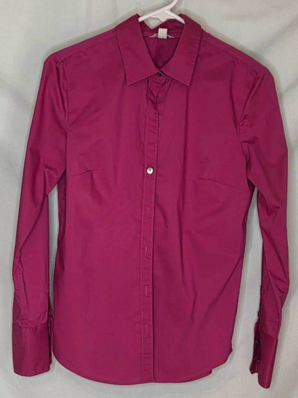 Button-up blouse: Fitted & Stretchy - Size Sm. -Calvin Klein, long sleeve - Pink
